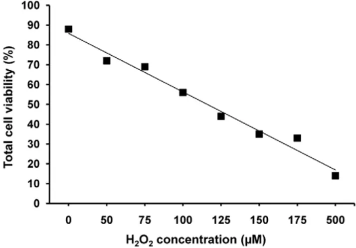 Figure 1. Oxidative stress induced by H 2 O 2 results in a dose related loss of viability