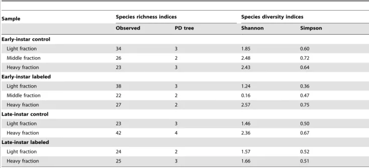 Table 2. Abundance of the 16S rRNA gene in each larval stage at phylum level.