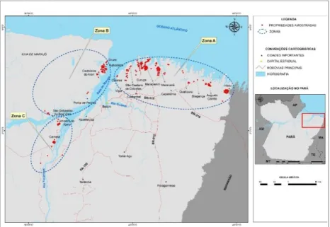 Figura 1 – Localização da região do estudo com as respectivas propriedades amostradas