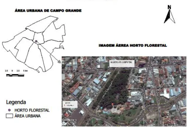 Figura 3: Localização do Parque Horto Florestal na área urbana de Campo Grande/MS.