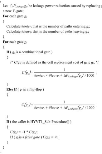 Fig. 2 : The function of calculating the cell replacement  cost of each gate. 