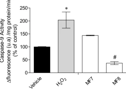 Figure 4. Effects of H 2 O 2  (0.2 mM) in the presence or absence of Sargassum muticum fractions   (1 mg/mL) on Caspase-9 activity of MCF-7 cells after 24 h of treatment