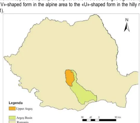 Fig. 1. Geographic setting of the hydrographic basin of Upper Arges 