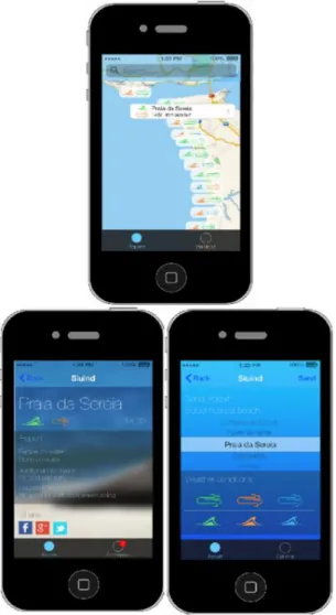 Figure 2. Som of the SiUinde mobile application  screenshots running on iOS (in one of the  screenshots is possible to visualize the iconic scale 