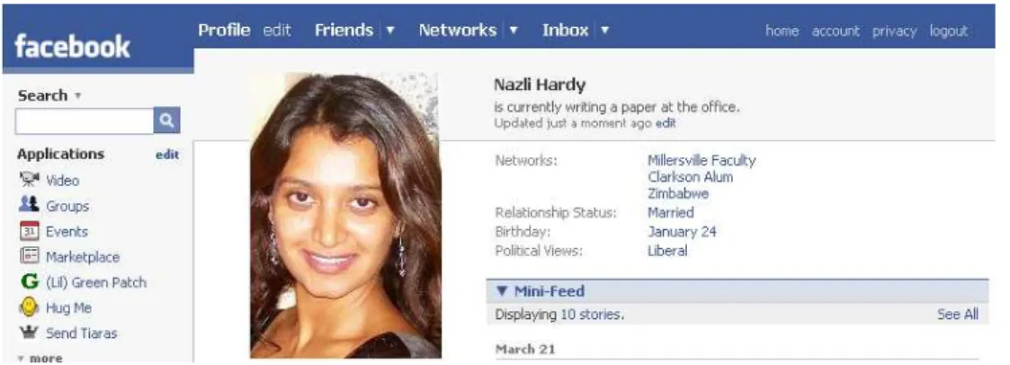 Figure 1:  Facebook Profile of the Non-Anonymous Web 2.0  User 