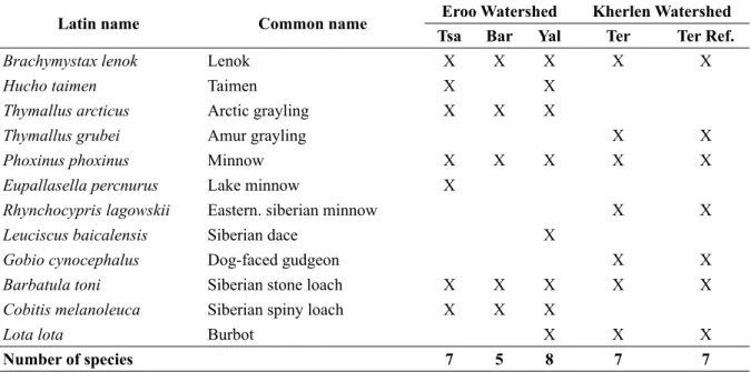 Table 2. Fish species found at the study sites in the Eroo and the Kherlen watershed (Ter = River Terelj, Ter  Ref