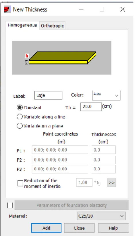 Figura 17 - Definição da espessura do painel (laje ou muro) 