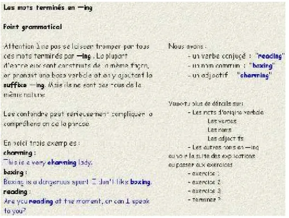 Figure 3 - Exemple d'explication grammaticale du " Cahier de grammaire ".