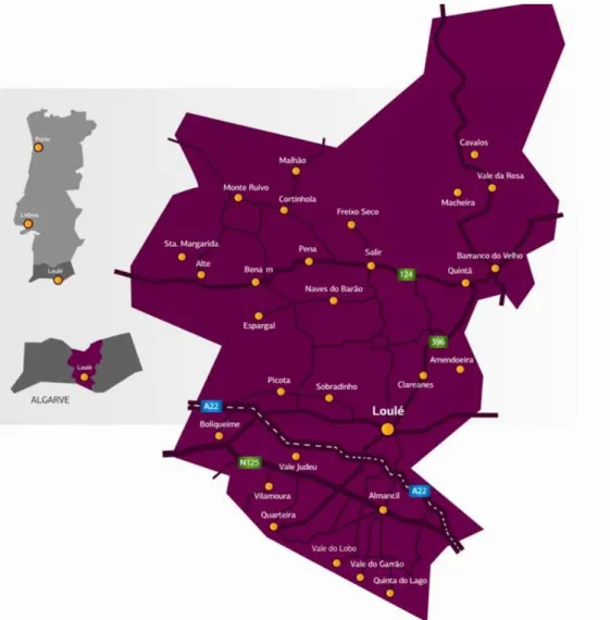 Figura 3.1- Morfologia do concelho de Loulé e enquadramento territorial  Fonte: Câmara Municipal de Loulé 