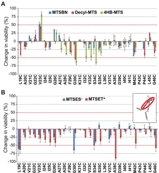 Fig 4. Effects of post translational modifications on the TM1 domain of MscL determined by in vivo channel activity