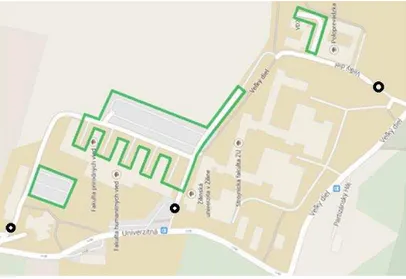 Fig. 1 University of Zilina campus with marked parking lots 