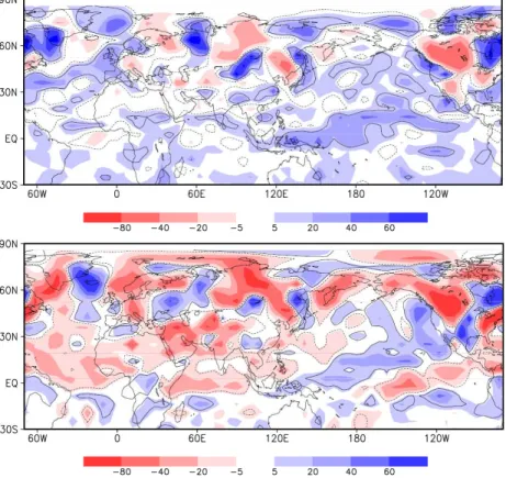 Fig. 8. July precipitation di ff erence at 495 ka BP between experiments with and experiments without NA and EA ice sheets