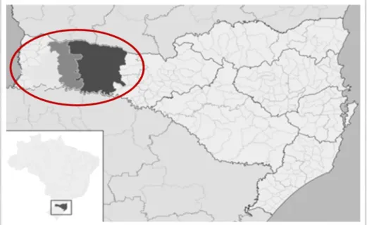 Figura 1: Oeste catarinense – delimitação geográfica da pesquisa  Fonte: Adaptado pelos autores (2016)