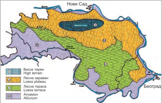 Figure 2. Basic geomorphologic units of Srem (Me n kov ić et al., 1985, supplemented)