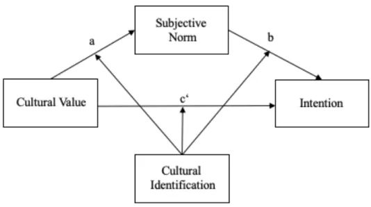 Figure 4.3. Moderated mediation model for the mediator subjective norm . 