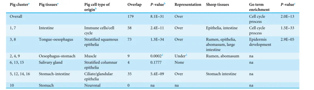 Table 2 Representation of the pig GIT gene clusters in the sheep GIT network.