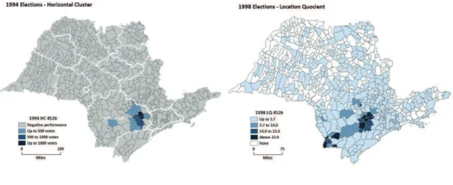 Figure 1. LQs and HCs maps for Antonio Carlos Pannunzio  (PSDB)  Source: Own elaboration based on TSE data