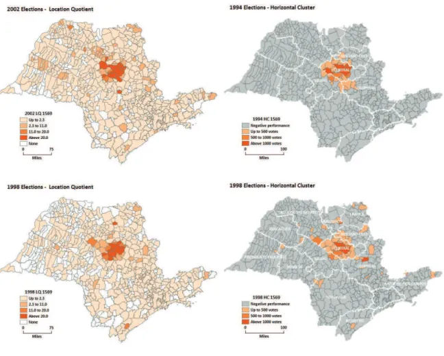 Figure 2. LQs and HCs maps for Marcelo Fortes Barbieri  (PMDB)  Source: Own elaboration based on TSE data