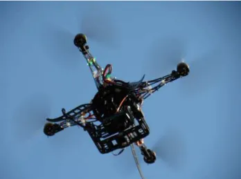 Figure 1: The quadrocopter flying with the camera ready.
