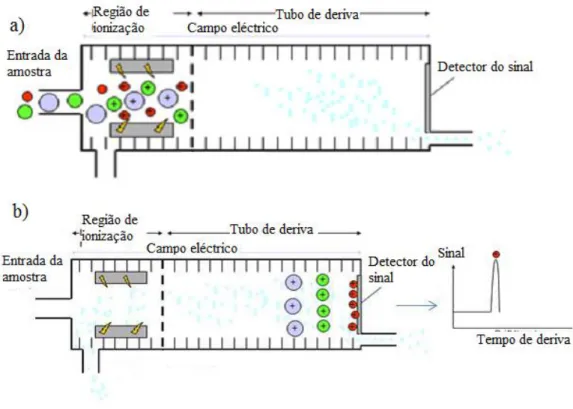 Figura 4: Representação esquemática da espectrometria de mobilidade iónica (IMS)  (adaptado de Ferreira, 