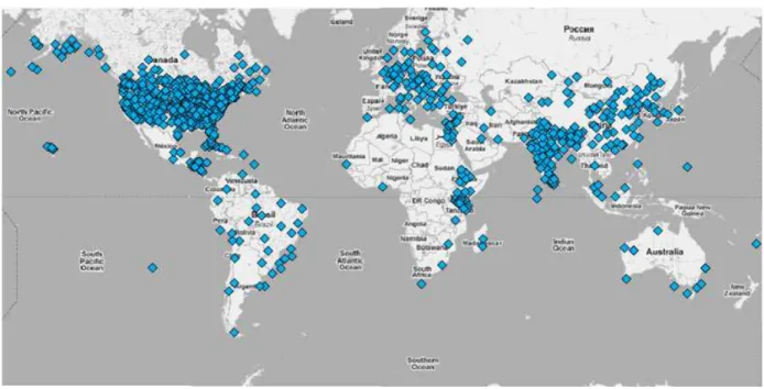 Figure 1. Meteorological data collected from 875 different sites located around the world 