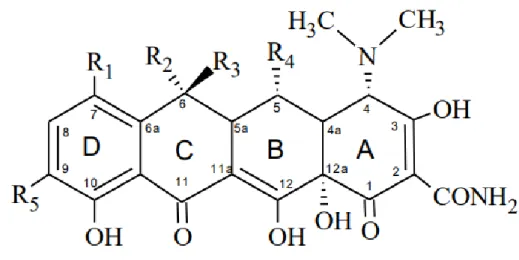 Figura 3: Fórmula química de la oxitetraciclina (adaptado de Mateos, 2016). 