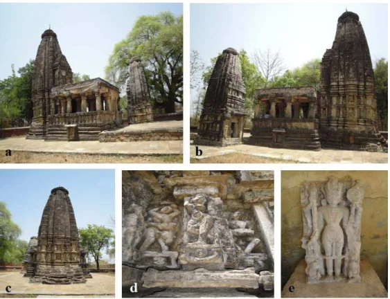 Fig. 1. View of the monuments and structures: a - front view showing Mahadev and Surya temple;  
