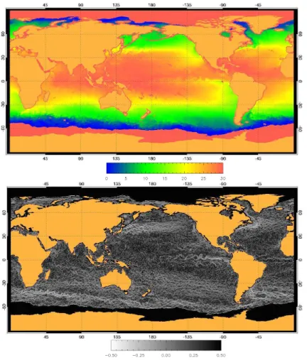 Fig. 1. Top: Global MW SST image for 1 October 2005; units in color bar are Celsius degrees.
