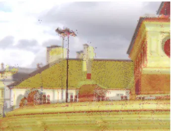 Figure 2: Image/laser superposition on a zoom of Figure 1 show- show-ing a calibration error of a few pixels