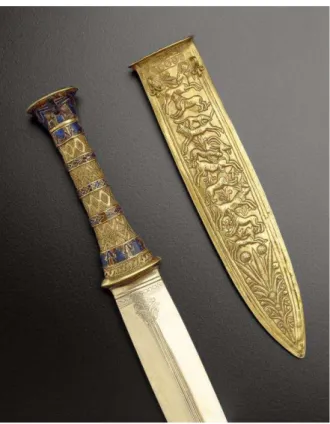 Figure 2: Gold dagger and sheath from the Tomb of Tutankhamun, Valley of the Kings, Thebes, Egypt, 18th  Dynasty, c