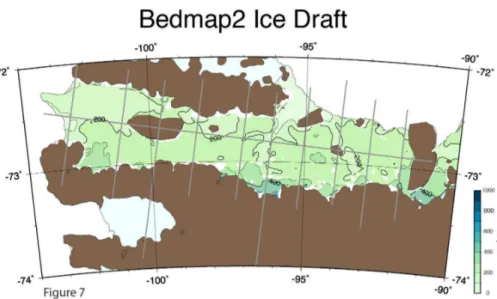 Fig. 7. Abbot Ice Shelf draft calculated from the 1 km Bedmap2 compilation of surface elevation and ice thickness (Fretwell et al., 2013) contoured at 100 m intervals