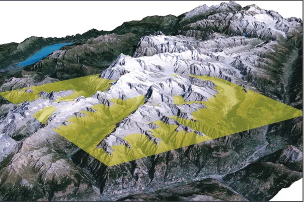 Fig. 1. Example of scaling issues in large area permafrost models: results at a coarse scale (yellow grid cell) may be of little value to inform local decisions.