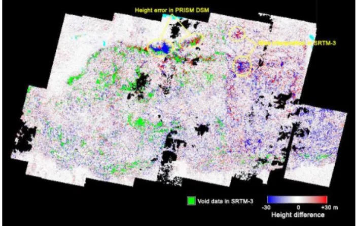 Figure 13.  Histogram of height differences between PRISM  DSM mosaic and SRTM-3.  