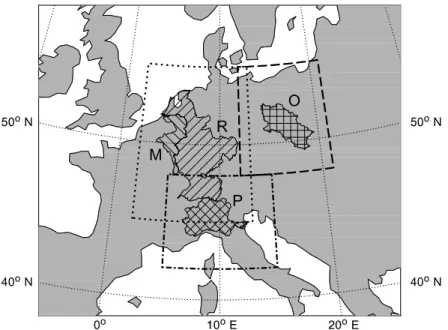 Fig. 1. Target areas of the ensemble member selections for the HIRLAM SE of the three heavy rainfall events