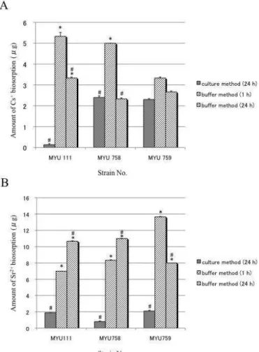 Figure  1  shows  the  data  for  Cs +   or  Sr 2+   biosorption  using  the  culture  and  the  buffer methods