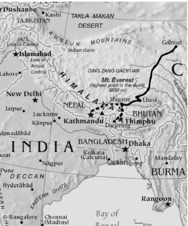Fig. 2. The Qinghai-Tibet railway and its possible extensions 