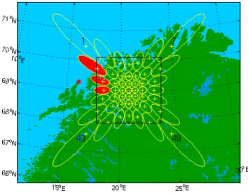 Fig. 2. The beam projection for the 49 beams of IRIS at 90 km (Map: S. Marple, Lancaster University)