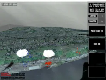 Figure  7.    A  live  screen  capture  from  An  Augmented  Touch  of  Rain – showing the user’s situated virtual world view