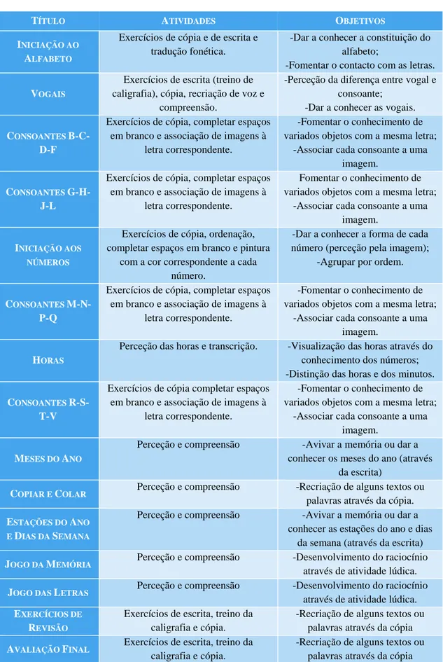 Figura 3 - Plano de Atividades (excerto) 