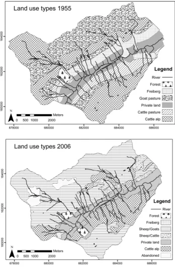 Fig. 7. Pasture maps for the year 1955 and 2006.