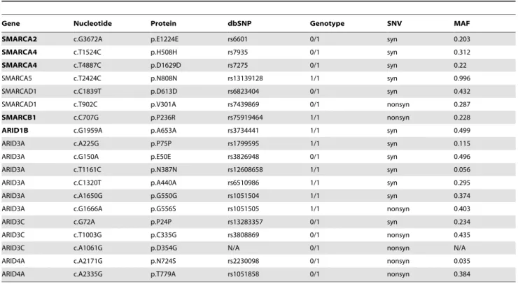 Table 1. SNPs revealed by exome sequencing in chromatin remodeling genes of the index patient.