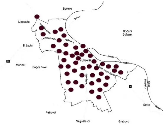 Figure 4. Leopard skin pattern sketch on a blind map of Vukovar.