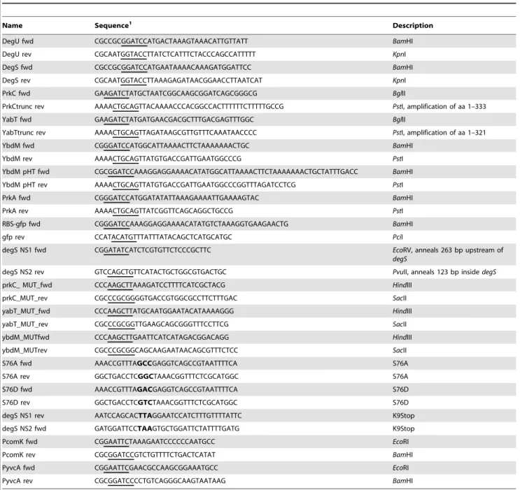 Table 2. Primers used in this study. Restriction sites are underlined and changed codons are in bold.