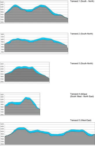 Fig. 7. Profiles ice thickness (in blue).