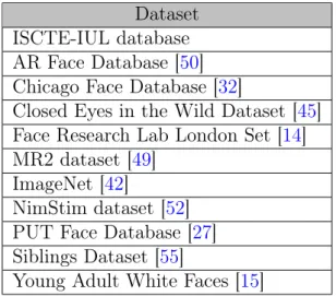 Table 3.3: Datasets used on the experiments.