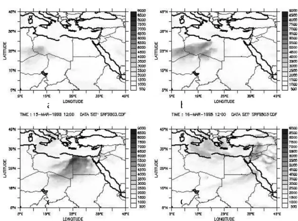 Fig. 5. Ventilation index (m 2 s − 1 ) during the dust storm event 13–16 March 1998.