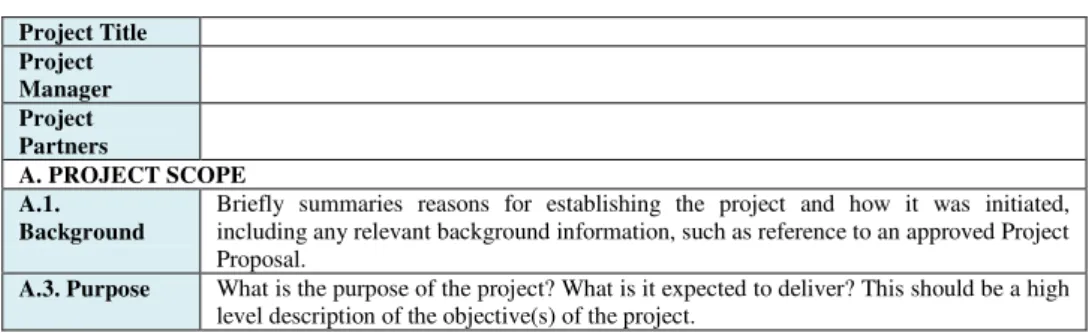 Table 2. The structure of the project overall plan 
