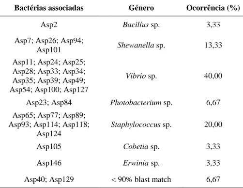 Tabela  I:  Identificação  das  bactérias  associadas  isoladas  da  macroalga  Asparagopsis  armata  relativamente ao seu género