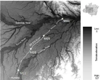 Fig. 1. Map of the Purus–Madeira interfluvial area that is crossed by the BR-319 Highway