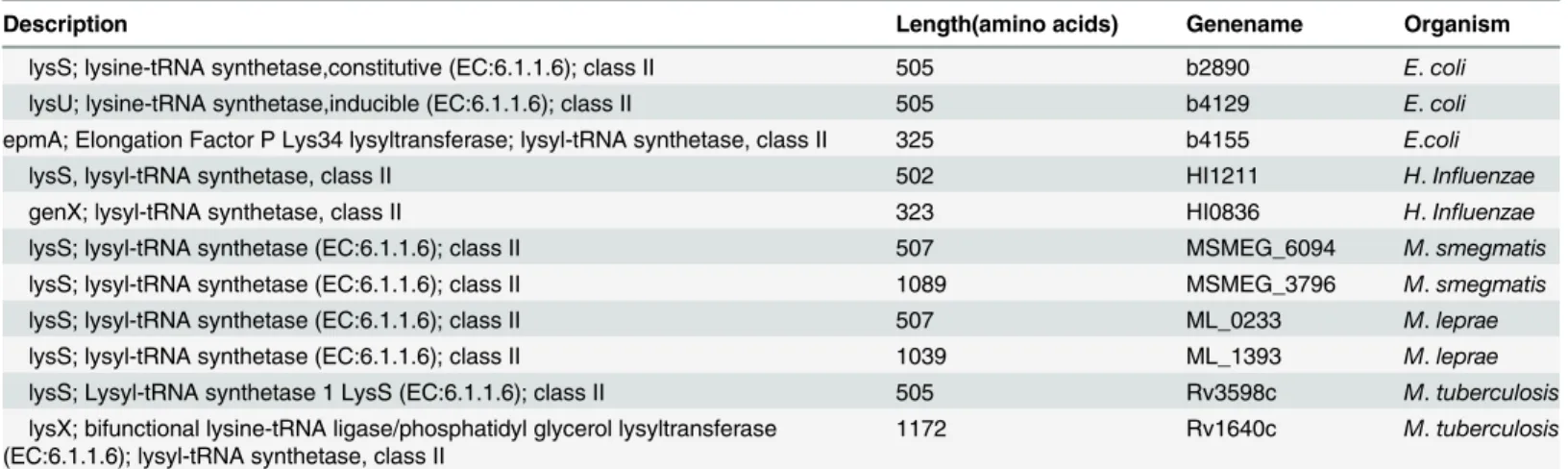 Table 3. List of lysyl tRNA synthetase genes * .